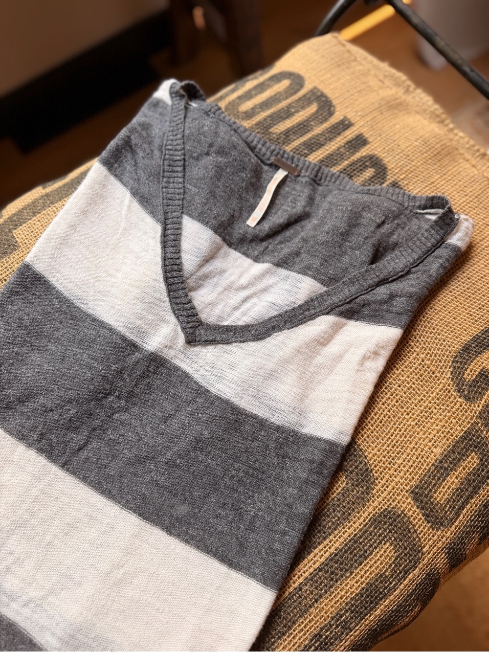 Free People Women's V‑Neck Striped Tunic in Gray & White